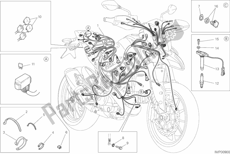 All parts for the Wiring Harness of the Ducati Hypermotard Hyperstrada Thailand 821 2015